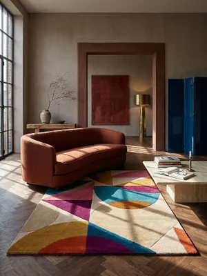 Produktbild von Wollteppich Abstrakt, Wohnzimmer Multicolor Rechteckig 160x230 | 100% Wolle, Rücken aus 75% Baumwolle, 25% Polyester | Florhöhe: 12 cm | Handgetuftet