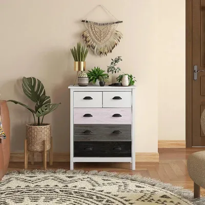 Zdjęcie produktu dla Komoda z 5 szufladami 70 x 85 x 38 cm, biała matowa | Komoda z szufladami w stylu drewnianym, nowoczesna do sypialni i salonu | Kredens zajmujący mało miejsca, z zabezpieczeniem przed przewróceniem