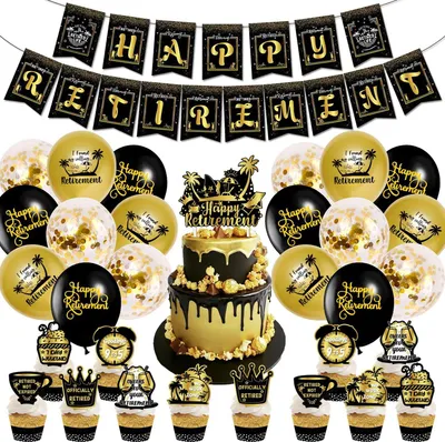 Produktbild von Ruhestand Deko Luftballons Set, 34 Stück Rente Deko, Rente Geschenk, Luftballons Ruhestand Ballons Girlande, Schwarz Gold Rente Deko für Männer Frauen Renteneintritt Pensionierung Abschied Party