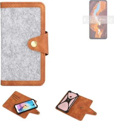 Produktbild von K-S-Trade Handyhülle kompatibel mit Wiko 10 Schutzhülle Filz-Hülle Kunst-Leder hellgrau braun (1x)