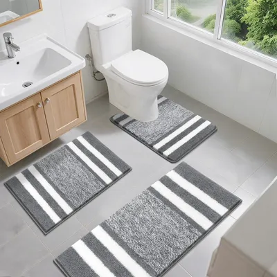 Image de Ensemble de 3 tapis de bain antidérapants, en microfibre, lavables en machine