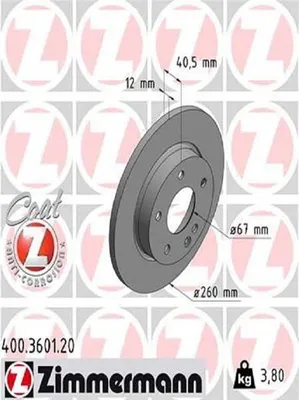 Obrázek produktu pro 2x ZIMMERMANN 400.3601.20 Brzdový kotouč přední nápravy