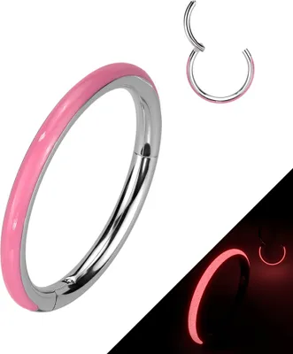 Produktbild von viva-adorno 1,2 x 8mm Segment Ring Clicker Scharnier Titan G23 Leuchtet im Dunkeln Nase Ohr Lippe Piercing Z561, Neon Pink