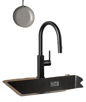 Produktbild von Küchenarmatur, 304 Edelstahl, 39,4 cm Höhe, 360° schwenkbar, 2 Wasser-Modi, bleifrei