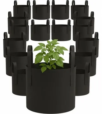 Productafbeelding van Kweekzakken, 16 liter - Set van 10 zwarte, ademende plantenzakken met handgrepen