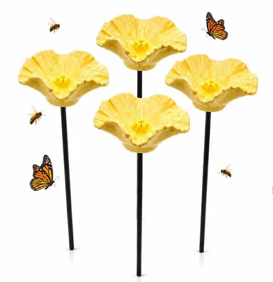 Produktbild von Bienen Trinkstation 4er Set, handgemachte Keramik Blumen Vogeltränke, wetterfest für Garten & Balkon, Insekten Tränke für Bienen & Schmetterlinge-Y