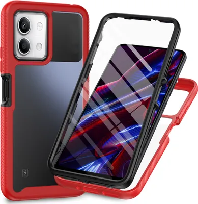 Image de Etui pour Xiaomi Redmi Note 13 5G, bumper avec protecteur d'écran 360° intégré, étui de protection complet rouge