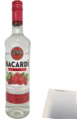 Produktbild von Bacardi Razz Rum mit Himbeeraroma 27% vol. (0,7L Flasche) + usy Block