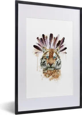 Produktbild von MuchoWow® MuchoWow® Gerahmtes Poster Tiger - Federn - Weiß 40x60 cm - Poster mit zchwarzem Bilderrahmen - Poster in Rahmen