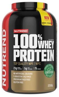 Imagen del producto de Nutrend, proteína de suero de leche 100%, 2250 g, sabor plátano y fresa