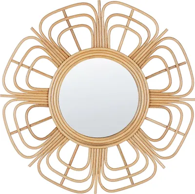 Produktbild von BELIANI Wandspiegel Natürlich Rattan 60 cm Rund Sonnenform Blumenform Handgefertigt Boho für Wohnzimmer für Schlafzimmer Flur