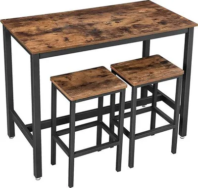 Productafbeelding van Famanu Bartisch Set met 2 barkrukken - Vintage, donkerbruin