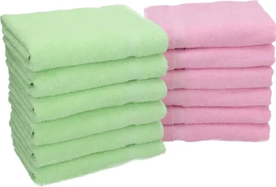 Produktbild von Betz 12 Stück Handtücher 50x100 cm PALERMO 100% Baumwolle  Farbe: grün und rose