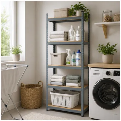 Produktbild von Mehrzweckregal Standregal aus Stahl und MDF, 150x70x30 cm (HxBxT), 5 Böden