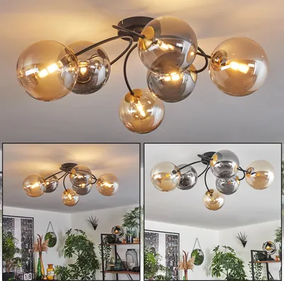 Produktbild von Isorella Deckenlampe aus Metall/Glas in Schwarz/Goldfarben/Rauchfarben