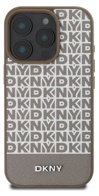 Immagine prodotto di DKNY, custodia protettiva per iPhone 16 Pro Max con motivo a righe in basso, marrone
