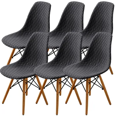 Produktbild von 6 Stück Esszimmer Stuhlhussen - Mid Century Modern Stuhl Schoner - Grau