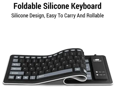 Image de Clavier USB filaire en silicone, clavier portable et pliable pour ordinateur portable (PC), 103 touches, étanche et résistant à la poussière, clavier enroulable pour la maison ou le bureau