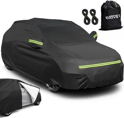 Productafbeelding van Unyqoos® Winterautobescherming - Volledige beschermhoes, zwart, 455x150x140 cm, waterdicht en stofdicht, geschikt voor voertuigen van 430–460 cm
