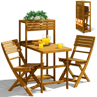 Immagine prodotto di Casaria® Set da Balcone 2 Persone Resistente in Legno Pieghevole Certificato FSC® Portata 160 kg 94x61x117cm Giardino Terrazza Mobili da Esterno 3 pezzi Tavolo Sedie