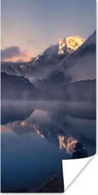 Produktbild von MuchoWow® Poster Landschaft - Wasser - Berg - Schnee - Sonnenuntergang 75x150 cm - Dekoration für die Wände