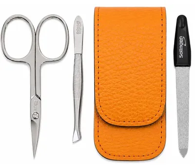 Produktbild von Solingen Nagelschere, Präzisions-Pinzette, Saphirnagelfeile und Dollaro Echtleder-Etui  Germany Orange