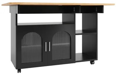 Image de Chariot de cuisine - Chariot de service - Meuble de rangement - Table pliante - Bois noir