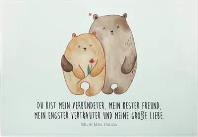 Produktbild von Mr. & Mrs. Panda Schneidebrett Bären Liebe - Weiß - Geschenk, Hochzeitstag, Kuscheln, Großes, Brotzeitplatte, Blume, Glas, Frühstücksbrett, Freundin, Bär, Verknallt