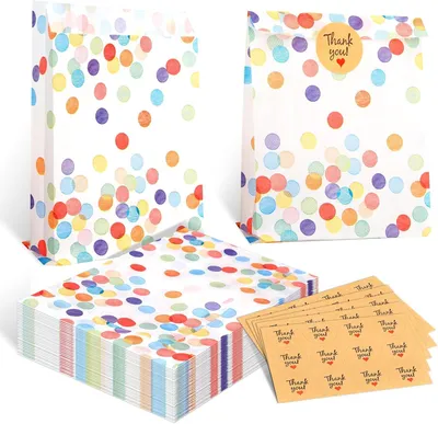 Productafbeelding van 50 geschenkzakjes voor kinderverjaardag - Cadeauzakjes papier met 60 sticker