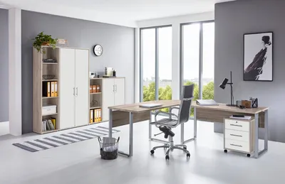 Produktbild von Büromöbel-Set TABOR PRO 4 in Eiche Sonoma / weiß matt, Arbeitszimmer Komplett-Set
