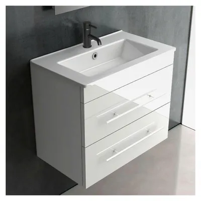 Produktbild von Alpenberger Waschbecken für das Badezimmer mit Unterschrank 60 cm Breit Hängend | Gäste WC Waschbecken mit Unterschrank | Kleiner Waschbeckenunterschrank in Weiß