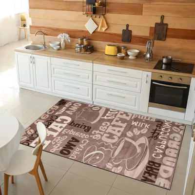 Image de Tapis de cuisine Tapis Coffee Moderne Design Café Marron Beige Tapis pour le salon ou la cuisine