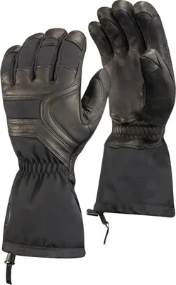 Skihandschuhe "Crew Gloves" von Black Diamond; aus schwarzem Material mit verstärkten Handflächen und elastischem Bündchen.