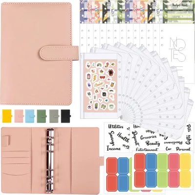 Produktbild von A6 Ringbuch Planer, Budget Organizer, Reißverschlusstasche, Kunstleder Cover, Rosa