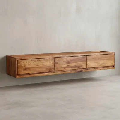TV-Kommode zum Aufhängen_ Sheeshamholz_ bis 65 Zoll_ 3 Schubladen - KADIMA DESIGN_Größe_ 160x35x25 cm_#sku_BARWL6.525#