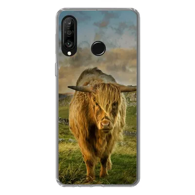 Produktbild von MuchoWow® Handyhülle Schutzhülle Hülle für Huawei P30 Lite Schottischer Highlander - Gras - Berg Silikon Softcase Handy Hülle - Handyhülle