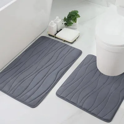 Productafbeelding van Set van 2 badmatten van traagschuim, antislip en absorberend