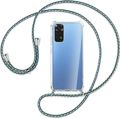 Produktbild von Handykette Backcover-Schutzhülle mit Band (Metall silberfarben) für Xiaomi Redmi Note 11S 4G - grün/blau/weiß
