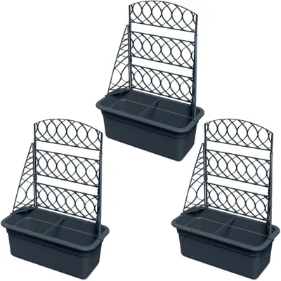 Produktbild von 3er Set Blumentopf mit Pergola Pflanzkübel Rankhilfe Anthrazit 58 x 78 cm