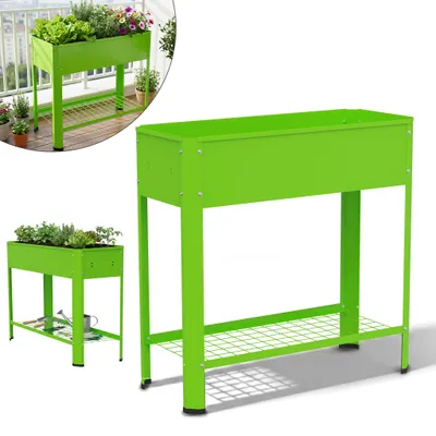 Zdjęcie produktu dla JOIEYOU Podwyższona grządka bez kółek 80x35x80 cm z uchwytem – ocynkowana metalowa skrzynka ogrodowa, przenośna grządka warzywna do ogrodu lub na balkon z półką, pojemność 56 l, kolor zielony