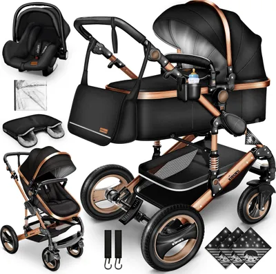 Produktbild von Kiduku Kinderwagen Komplettset 3in1 Schwarz