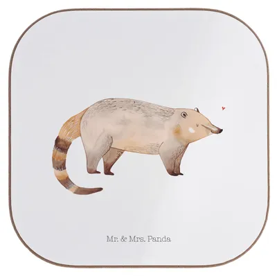 Produktbild von Mr. & Mrs. Panda Untersetzer Glas Nasenbär - Weiß - Geschenk, Lustige Sprüche, Tischschoner, Holzuntersetzer, Coaster, Nasenbären, Bär, Rüsselbär, gläseruntersetzer