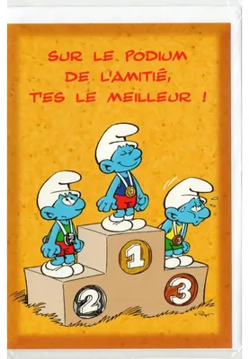 Image de Carte sur le podium avec la coupe - schtroumpf + enveloppe - carterie bd - enfant - adulte - fille - garcon (48)