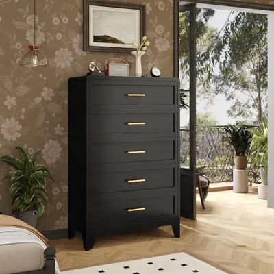 Image de Commode 5 tiroirs, métal noir, 60 x 135 cm
