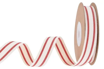 Image de Ruban Cadeau Rouge/Noir - Ruban Rayé - Ruban en Coton - Largeur 15 mm - Pour Emballage Cadeau - Matériau Durable