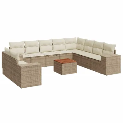 Produktbild von 11-tlg. Garten-Sofagarnitur mit Kissen Beige Poly Rattan