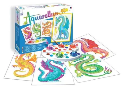 Obrázok produktu pre Sada akvarelových farieb, SENTOSPHERE Aquarellum Junior Dragons, 5 farieb, velínový papier, od 7 rokov