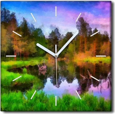 Produktbild von Coloray Uhr auf Leinwand 30x30 cm Wand Uhr Dekoration Wohnzimmer Segeltuch weiße Zeiger -Wasserbäumegras