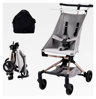Produktbild von Klappbarer Kinderwagen, Kinderbuggy mit Liegeposition, Aufbewahrungskorb, Abnehmbarem und Mehrfachverstellbarem Verdeck, Einhändig Klein Zusammenklappbar, Grau
