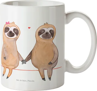 Produktbild von Mr. & Mrs. Panda Plastikbecher Faultier Pärchen - Weiß - Geschenk, Pott, Verliebt, Trinklernbecher, Mehrwegbecher, Liebe, Kindertasse, Haferl